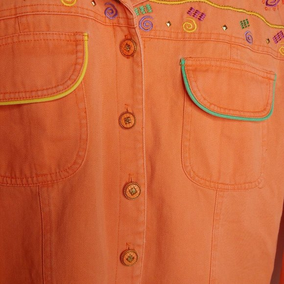 Vintage 80s City Girl Sport Womens 16 Jacket Cropped Canvas Embroidered Peach - Picture 3 of 11